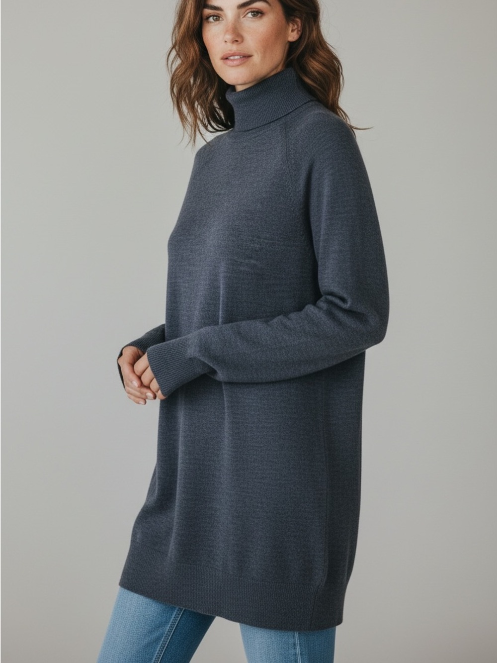 Gap Charcoal Grey Merino Wool Turtle Neck Sweater Tunic/Dress Size XLT